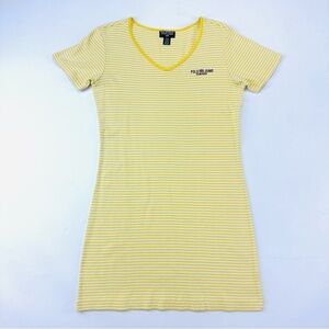 VINTAGE Y2K Ralph Lauren yellow white stripe Vneck T-shirt dress cotton Medium
